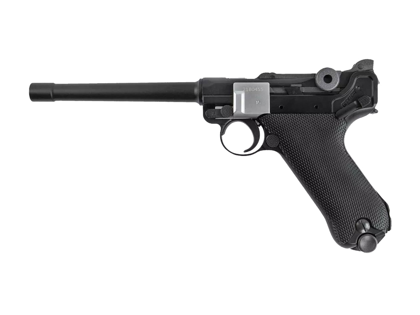 AW CUSTOM LUGER P08 6inch CNC A180 Gas Blowback Airsoft Pistol.