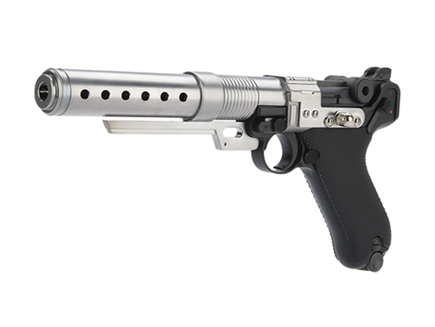 AW CUSTOM LUGER P08 6inch CNC A180 Gas Blowback Airsoft Pistol.