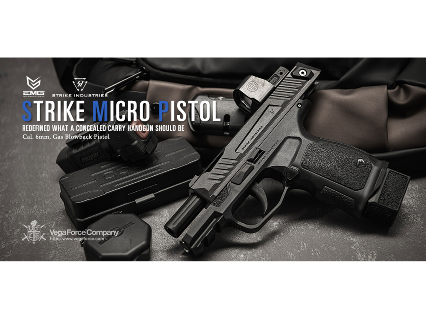 EMG Strike Industries SMP Strike Micro Pistol / P365 Gas Blowback Airsoft Pistol.
