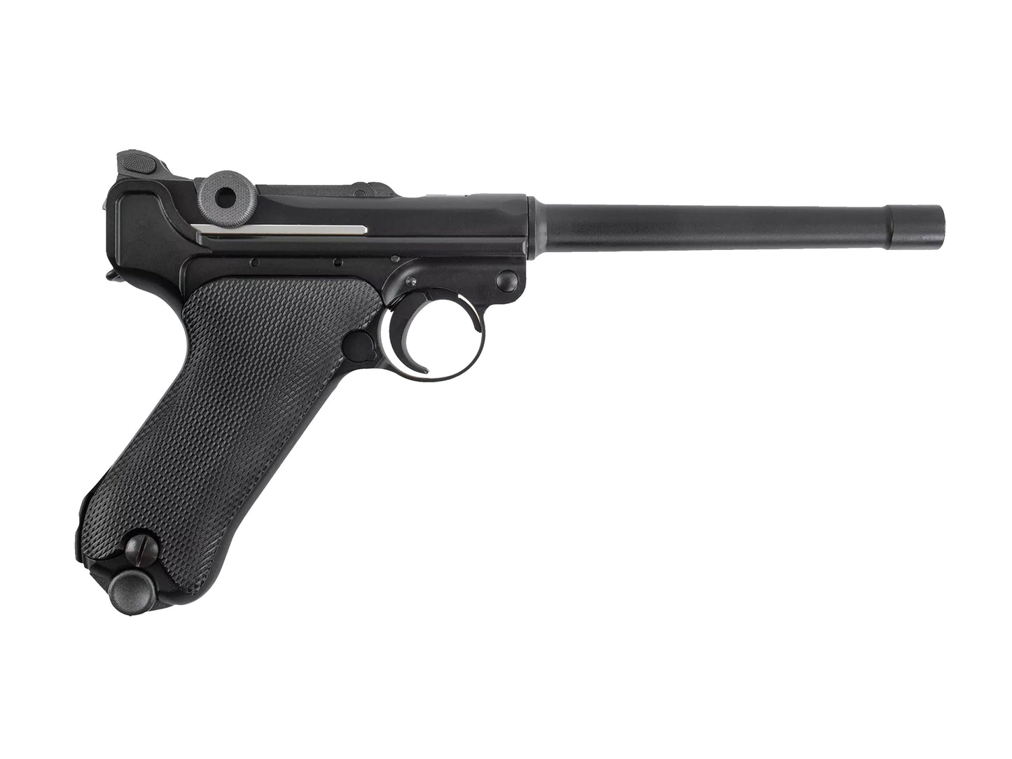AW CUSTOM LUGER P08 6inch CNC A180 Gas Blowback Airsoft Pistol.