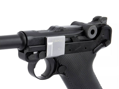 AW CUSTOM LUGER P08 6inch CNC A180 Gas Blowback Airsoft Pistol.