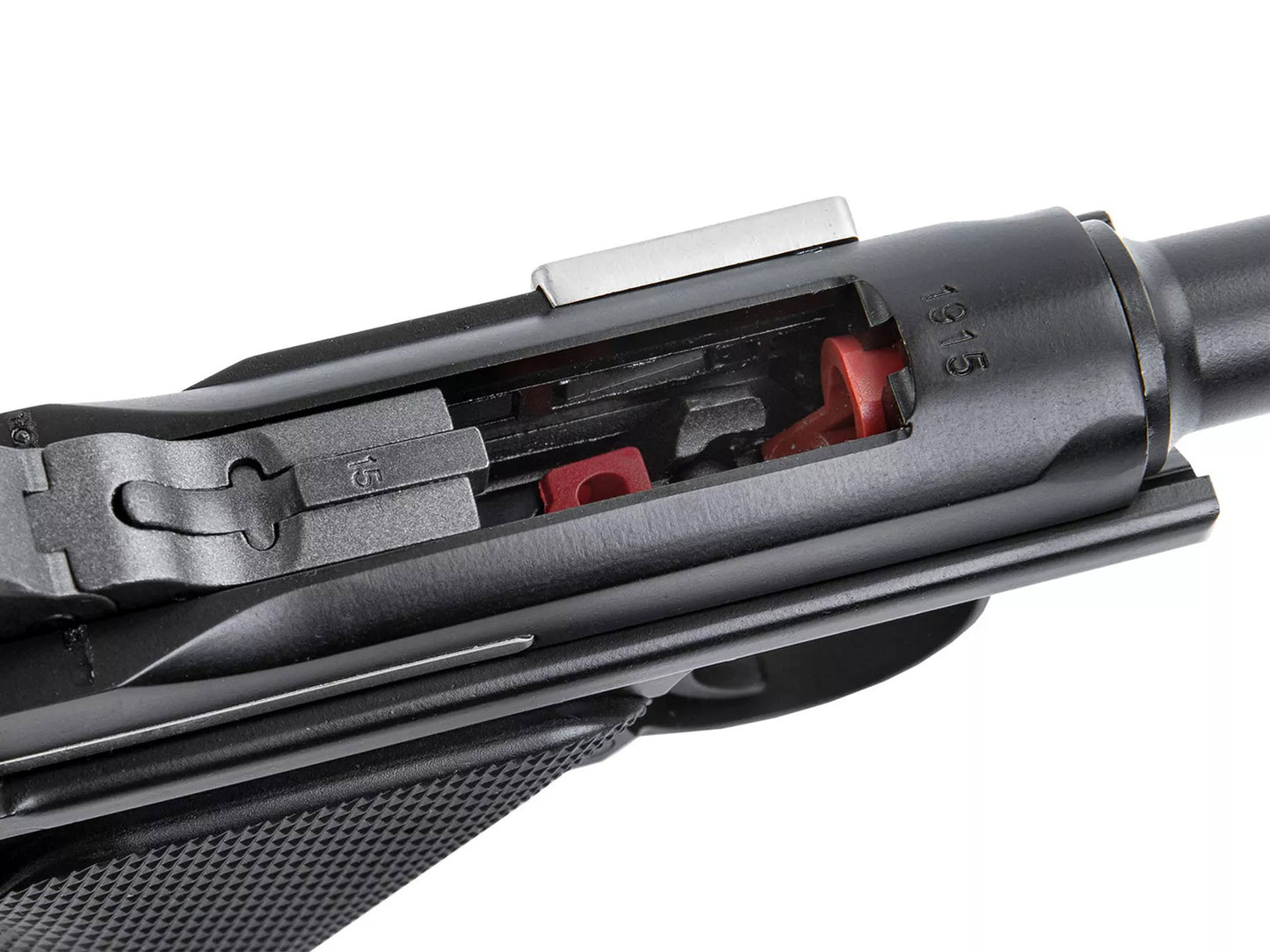 AW CUSTOM LUGER P08 6inch CNC A180 Gas Blowback Airsoft Pistol.