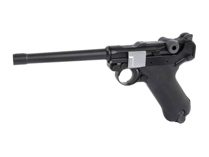 AW CUSTOM LUGER P08 6inch CNC A180 Gas Blowback Airsoft Pistol.