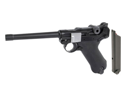 AW CUSTOM LUGER P08 6inch CNC A180 Gas Blowback Airsoft Pistol.