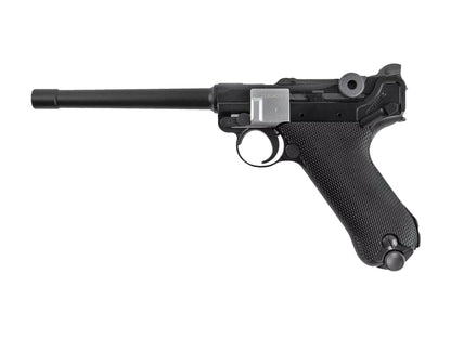 AW CUSTOM LUGER P08 6inch CNC A180 Gas Blowback Airsoft Pistol.